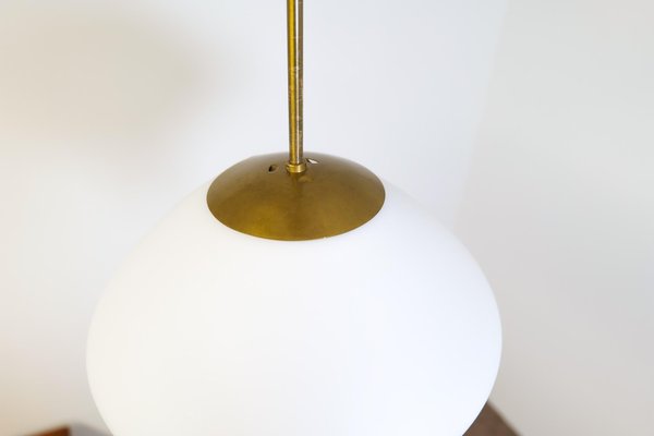 Large Mid-Century Modern Opaline & Brass Pendant from Asea, Sweden, 1940s-UYK-1216765