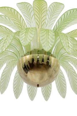 Large Mid-Century Modern Palm Leaf Chandelier in Murano Glass and Brass, 1970s-FER-1798020