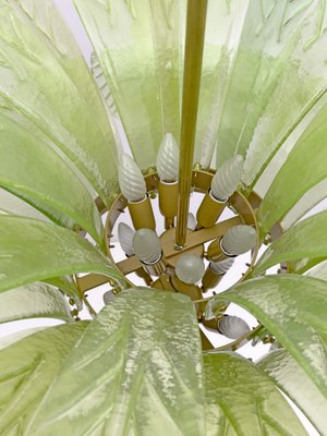 Large Mid-Century Modern Palm Leaf Chandelier in Murano Glass and Brass, 1970s-FER-1798020