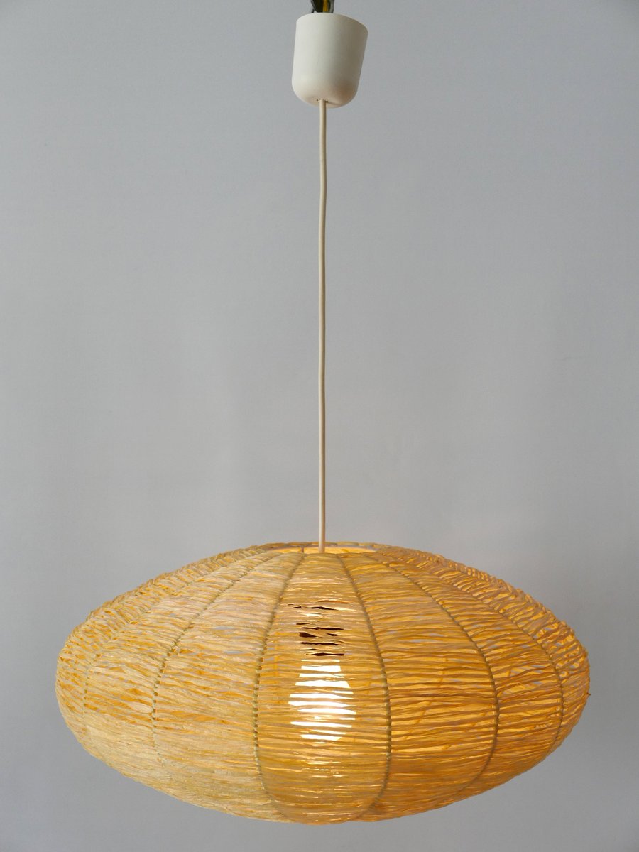 Large Mid-Century Modern Raffia Bast Pendant Lamp or Hanging Light, Germany, 1970s