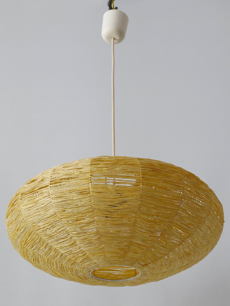 Large Mid-Century Modern Raffia Bast Pendant Lamp or Hanging Light, Germany, 1970s