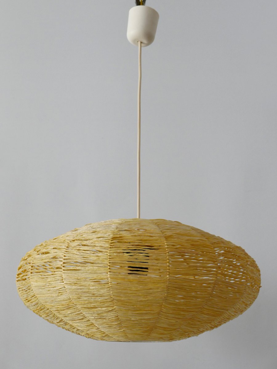 Large Mid-Century Modern Raffia Bast Pendant Lamp or Hanging Light, Germany, 1970s