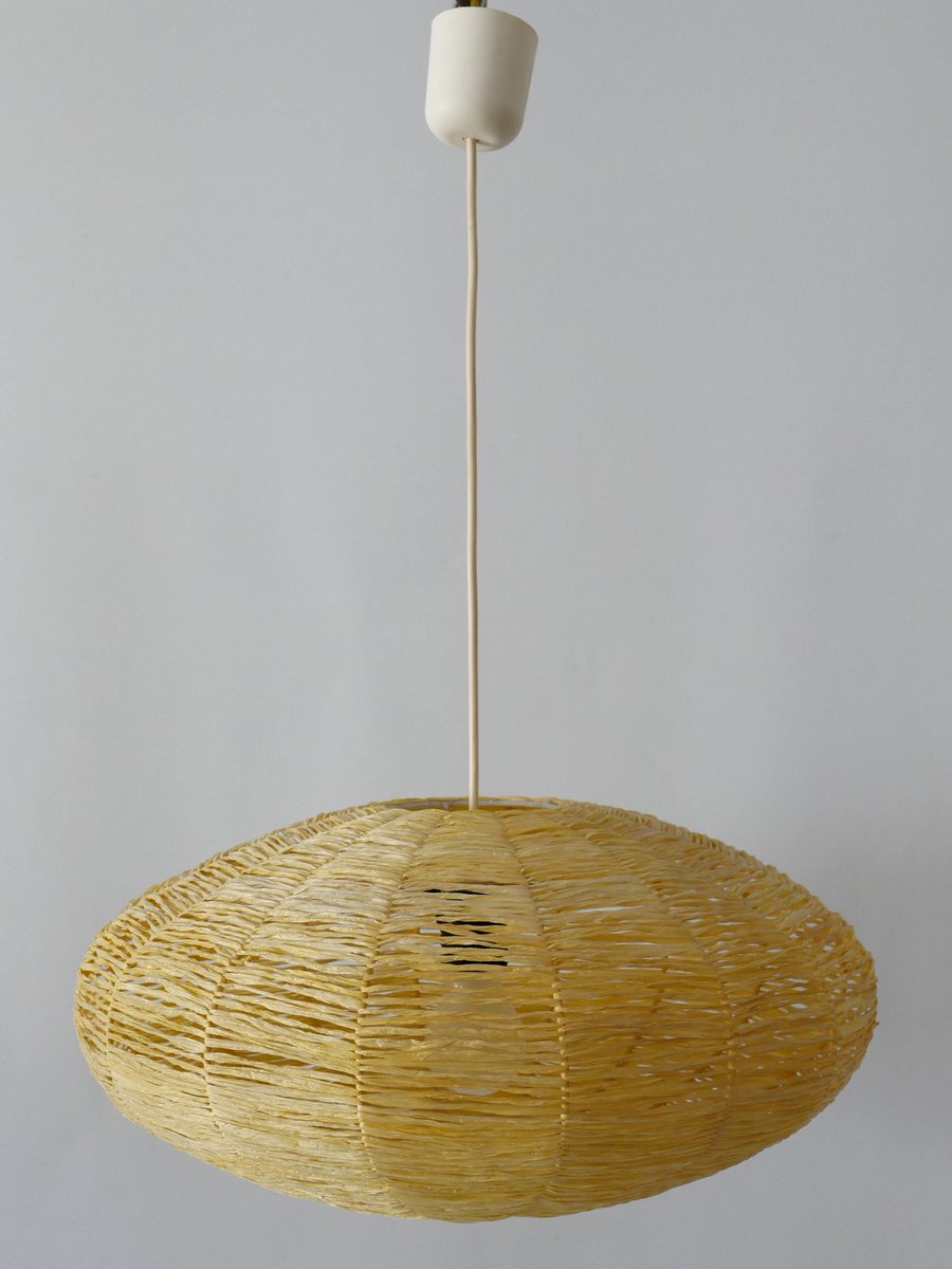 Large Mid-Century Modern Raffia Bast Pendant Lamp or Hanging Light, Germany, 1970s