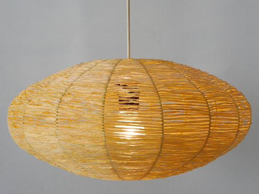 Large Mid-Century Modern Raffia Bast Pendant Lamp or Hanging Light, Germany, 1970s