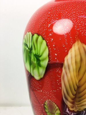 Large Mid-Century Modern Red Murano Glass Vase with Floral Motifs, 1970s-UWE-1779513