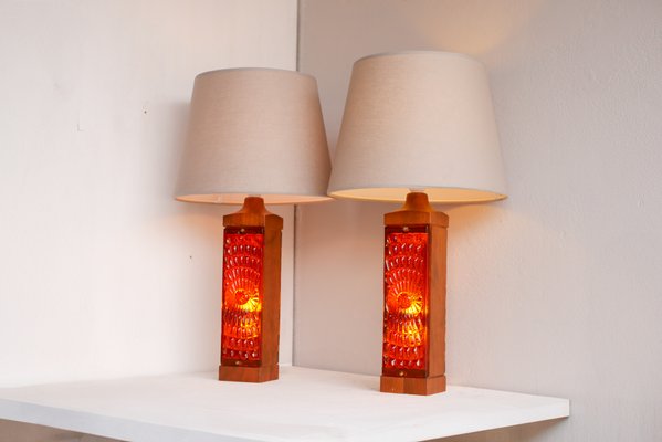 Large Mid-Century Modern Scandinavian Teak and Glass Table Lamps from Hovmantorp, Set of 2-JIE-2015863