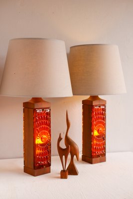 Large Mid-Century Modern Scandinavian Teak and Glass Table Lamps from Hovmantorp, Set of 2-JIE-2015863