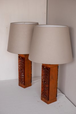 Large Mid-Century Modern Scandinavian Teak and Glass Table Lamps from Hovmantorp, Set of 2-JIE-2015863