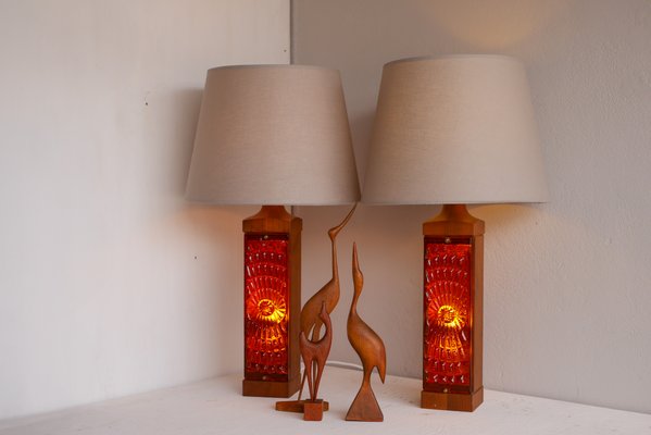 Large Mid-Century Modern Scandinavian Teak and Glass Table Lamps from Hovmantorp, Set of 2-JIE-2015863