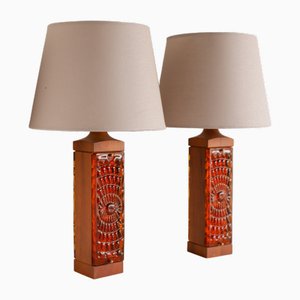 Large Mid-Century Modern Scandinavian Teak and Glass Table Lamps from Hovmantorp, Set of 2-JIE-2015863