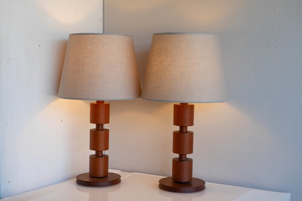 Large Mid-Century Modern Scandinavian Teak Table Lamps from Möllers Armatur, Sweden, Set of 2-JIE-2017108