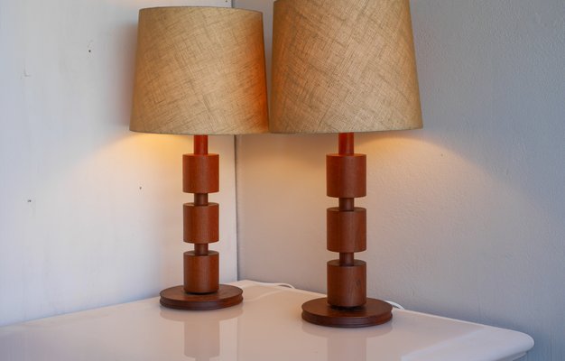 Large Mid-Century Modern Scandinavian Teak Table Lamps from Möllers Armatur, Sweden, Set of 2-JIE-2017108