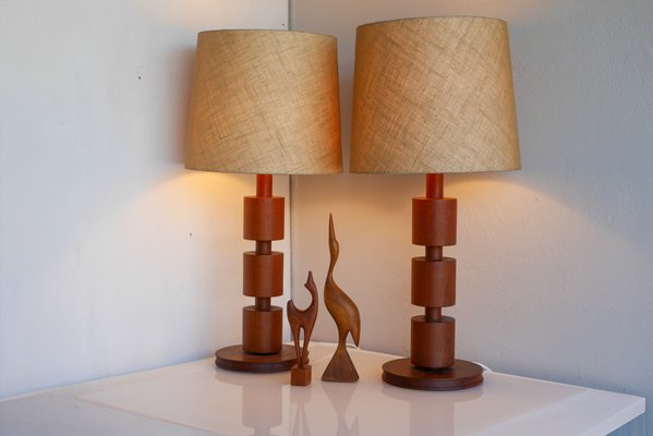 Large Mid-Century Modern Scandinavian Teak Table Lamps from Möllers Armatur, Sweden, Set of 2-JIE-2017108