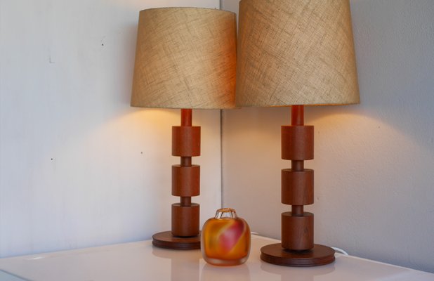 Large Mid-Century Modern Scandinavian Teak Table Lamps from Möllers Armatur, Sweden, Set of 2-JIE-2017108