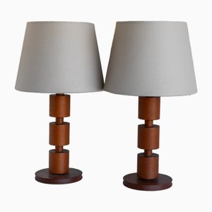 Large Mid-Century Modern Scandinavian Teak Table Lamps from Möllers Armatur, Sweden, Set of 2-JIE-2017108