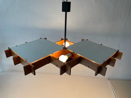 Large Mid-Century Modern Wood and Textured Glass Ceiling Lamp, 1960s-RDS-1146546