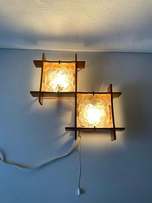 Large Mid-Century Modern Wood and Textured Glass Wall Lamp, 1960s-RDS-1146547