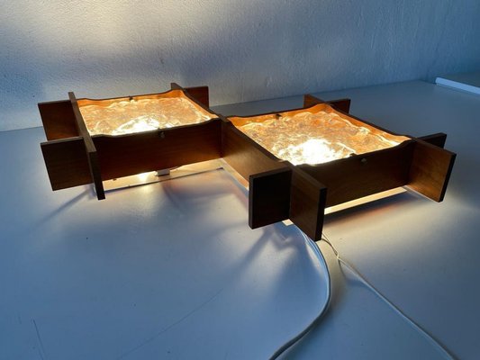 Large Mid-Century Modern Wood and Textured Glass Wall Lamp, 1960s-RDS-1146547