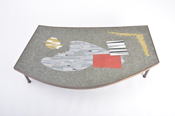 Large Mid-Century Mosaic and Brass Coffee Table by Berthold Müller-Oerlinghausen-FN-1017734