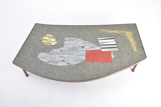 Large Mid-Century Mosaic and Brass Coffee Table by Berthold Müller-Oerlinghausen