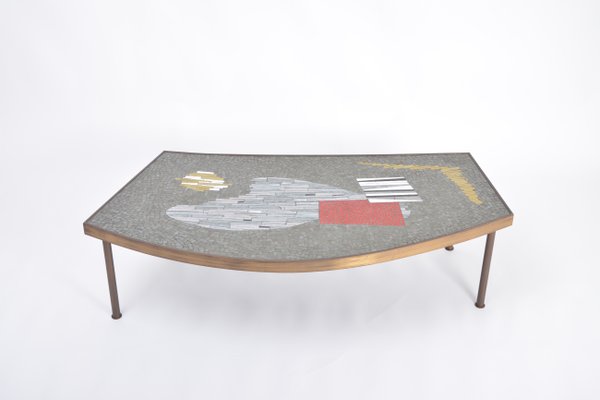 Large Mid-Century Mosaic and Brass Coffee Table by Berthold Müller-Oerlinghausen-FN-1017734