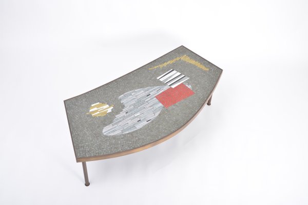 Large Mid-Century Mosaic and Brass Coffee Table by Berthold Müller-Oerlinghausen-FN-1017734