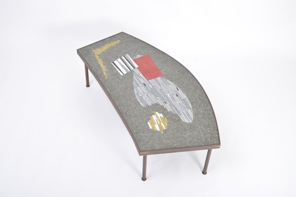 Large Mid-Century Mosaic and Brass Coffee Table by Berthold Müller-Oerlinghausen-FN-1017734