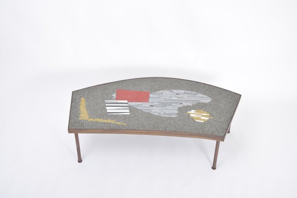 Large Mid-Century Mosaic and Brass Coffee Table by Berthold Müller-Oerlinghausen-FN-1017734