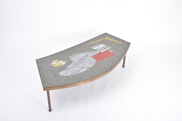 Large Mid-Century Mosaic and Brass Coffee Table by Berthold Müller-Oerlinghausen-FN-1017734