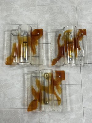 Large Mid-Century Murano Glass Wall Lamps, 1960s, Set of 3-YST-2041152