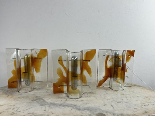 Large Mid-Century Murano Glass Wall Lamps, 1960s, Set of 3-YST-2041152