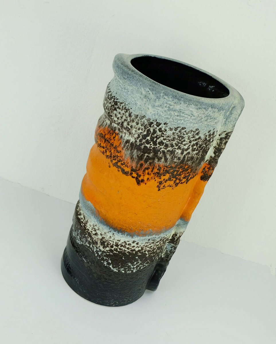 Large Mid-Century Orange Gray Black Ceramic Model No. 24/50 Vase by Dümler & Breiden