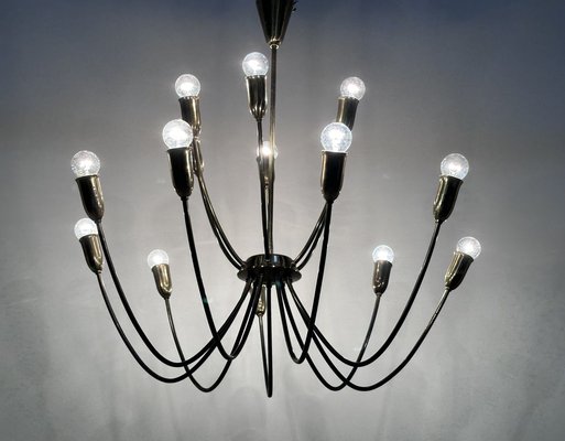 Large Mid-Century Patinated 15-Arm Brass Chandelier, Germany, 1950s-JP-1818702