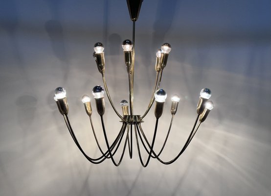 Large Mid-Century Patinated 15-Arm Brass Chandelier, Germany, 1950s-JP-1818702