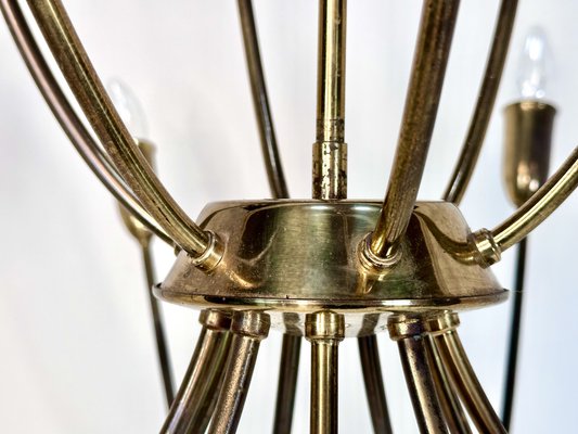 Large Mid-Century Patinated 15-Arm Brass Chandelier, Germany, 1950s-JP-1818702