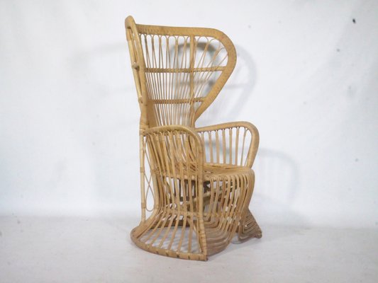 Large Mid-Century Peacock Rattan Chair from Rohé Noordwolde, 1970s-LVS-1384351