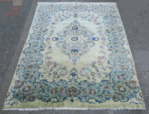 Large Mid-Century Pistachio-Colored Kashan Aubusson Style Rug-ED-1215237