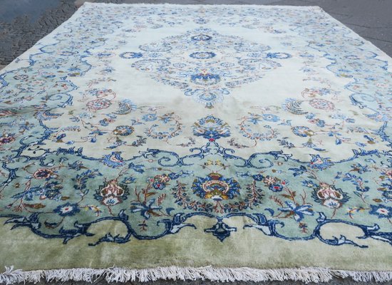 Large Mid-Century Pistachio-Colored Kashan Aubusson Style Rug-ED-1215237