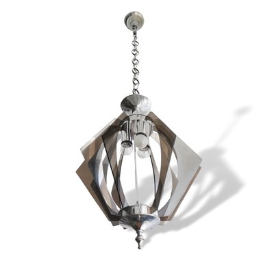 Large Mid-Century Portuguese Hanging Lamp in Chrome and Acrylic, 1960s-SCS-1226679