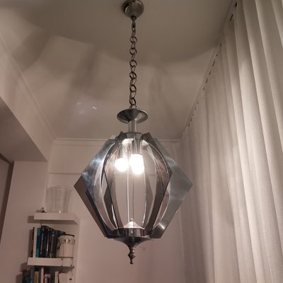 Large Mid-Century Portuguese Hanging Lamp in Chrome and Acrylic, 1960s-SCS-1226679