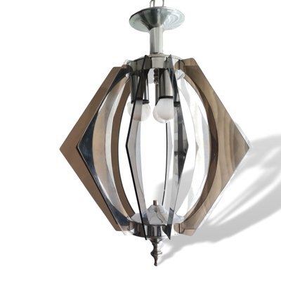 Large Mid-Century Portuguese Hanging Lamp in Chrome and Acrylic, 1960s-SCS-1226679