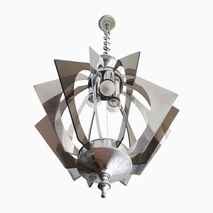 Large Mid-Century Portuguese Hanging Lamp in Chrome and Acrylic, 1960s-SCS-1226679