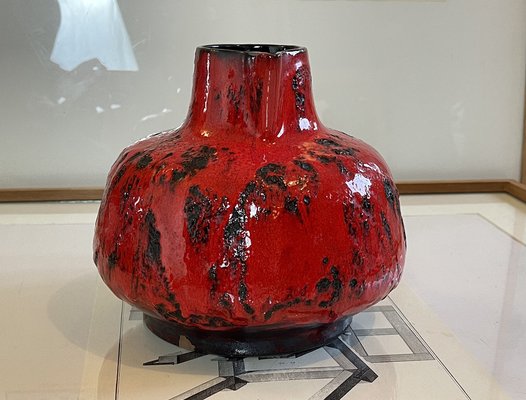 Large Mid-Century Red Fat Lava Studio Ceramic Vase, Germany, 1970s-PBW-1811890