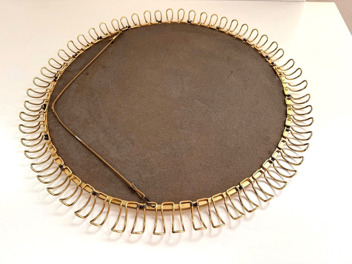 Large Mid-Century Round Sunburst Wall Mirror with Golden Metal Loop Frame, 1970s