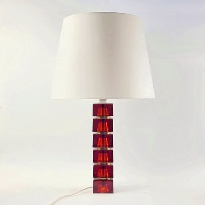 Large Mid-Century Scandinavian Glass & Brass Table Lamp attributed to Carl Fagerlund for Orrefors, Sweden, 1960s-BMM-1819861