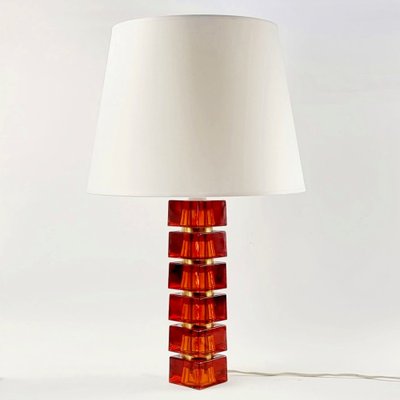 Large Mid-Century Scandinavian Glass & Brass Table Lamp attributed to Carl Fagerlund for Orrefors, Sweden, 1960s-BMM-1819876