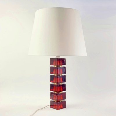 Large Mid-Century Scandinavian Glass & Brass Table Lamp attributed to Carl Fagerlund for Orrefors, Sweden, 1960s-BMM-1819861