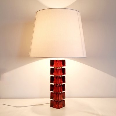 Large Mid-Century Scandinavian Glass & Brass Table Lamp attributed to Carl Fagerlund for Orrefors, Sweden, 1960s-BMM-1819861