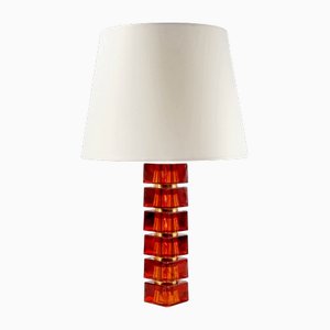 Large Mid-Century Scandinavian Glass & Brass Table Lamp attributed to Carl Fagerlund for Orrefors, Sweden, 1960s-BMM-1819876