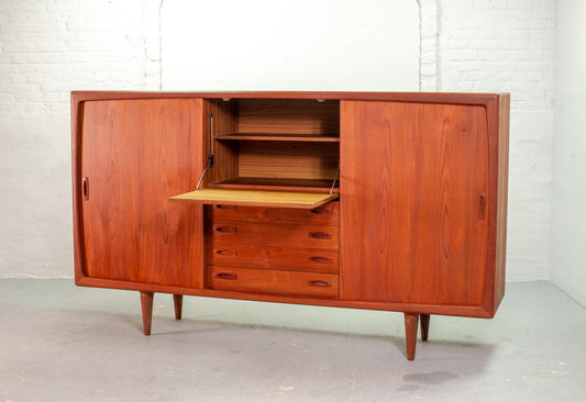 Large Mid-Century Scandinavian Solid Teak Highboard from HP Hansen, 1960s